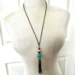 Long beaded tassel necklace